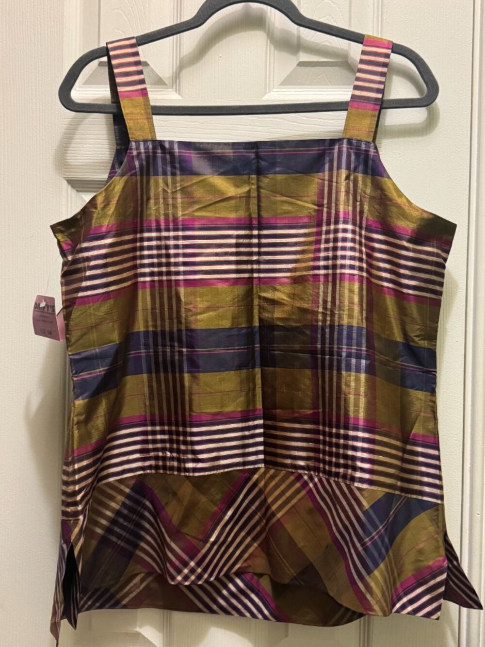 Max Mara / Marina Rinaldi Silk Plaid Top, Size 16W - Picture 2 of 11